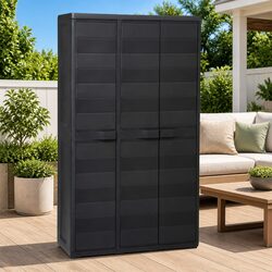 4-Shelf Black Outdoor Storage Cabinet Made of Polypropylene