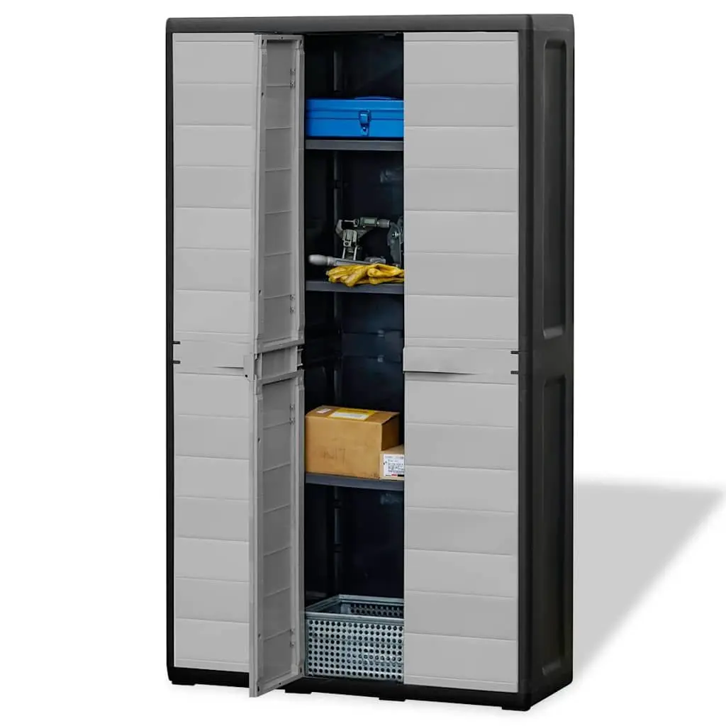 Garden Storage Cabinet 4 Shelves Outdoor Patio Organiser Grey Lockable