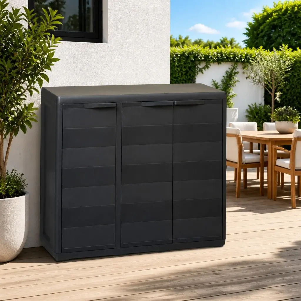 Black Outdoor Storage Cabinet with Two Adjustable Shelves