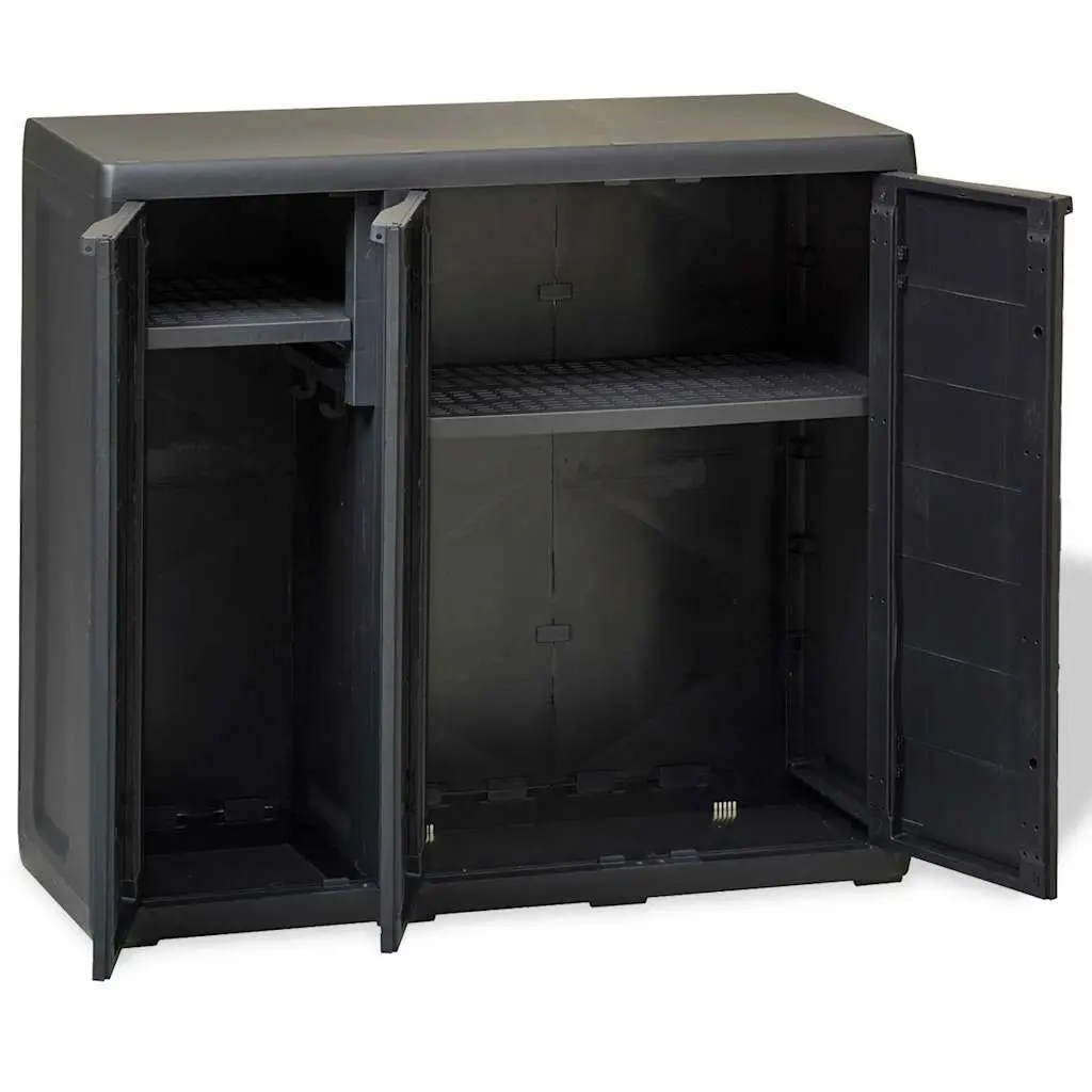 Black Outdoor Storage Cabinet with Two Adjustable Shelves