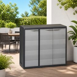 Compact Garden Storage Cabinet - 2 Shelves, Grey Black