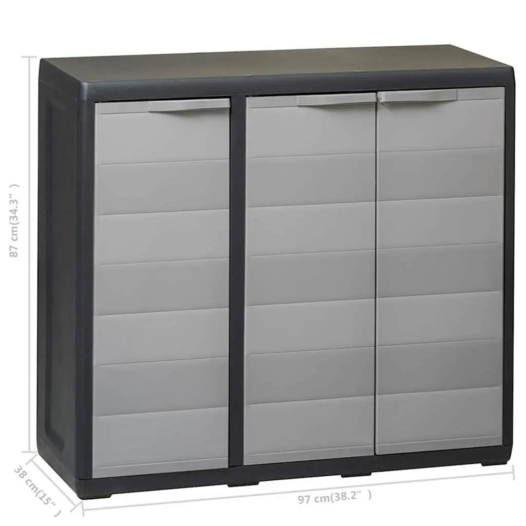 Garden Storage Cabinet Outdoor Patio Organiser 2 Shelves Compact Grey Black
