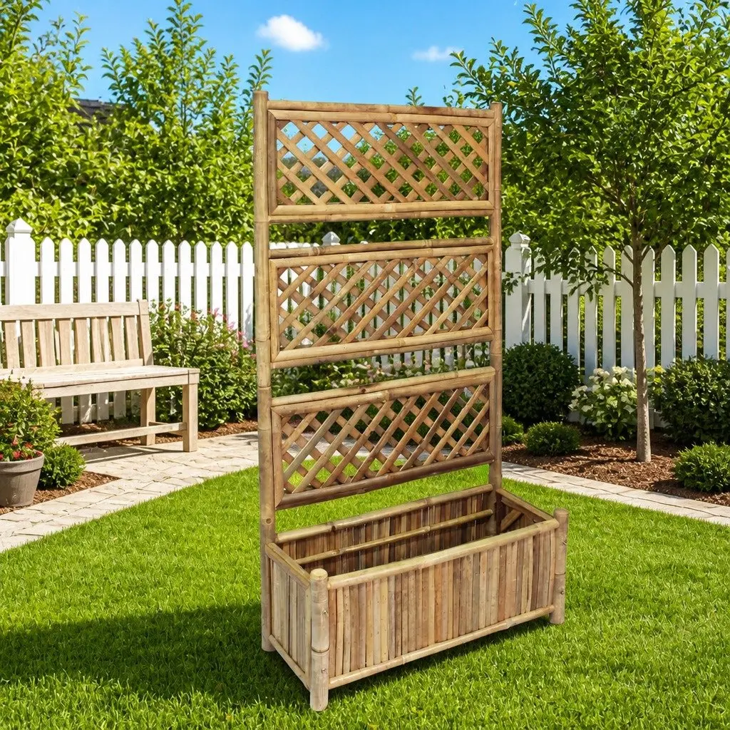 70cm Bamboo Raised Garden Bed with Trellis Structure