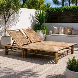 2-Person Adjustable Backrest Lounger with Bamboo Frame