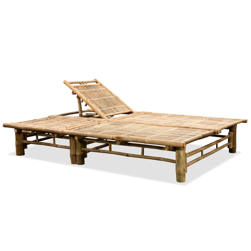 Bamboo Sun Lounger Outdoor Furniture for Garden Adjustable Backrest Seating for 2 Persons