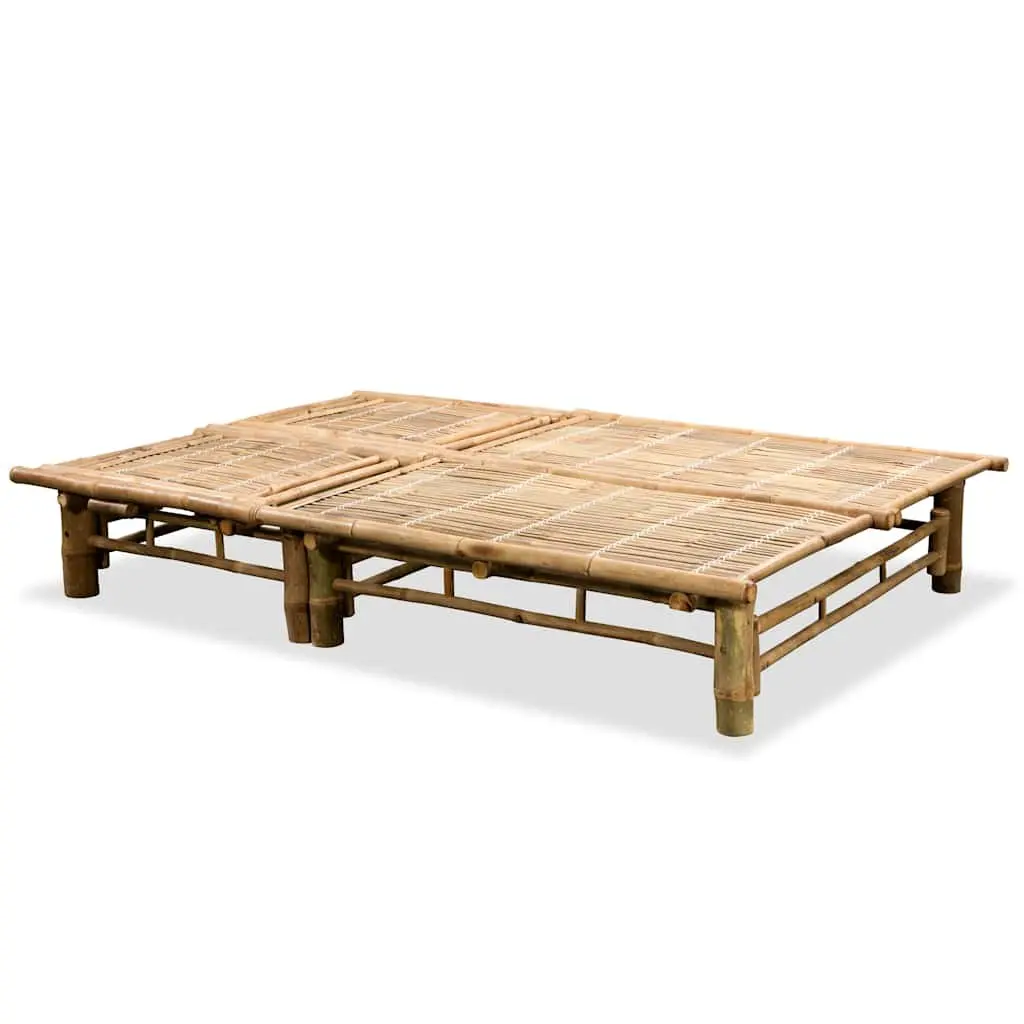 Bamboo Sun Lounger Outdoor Furniture for Garden Adjustable Backrest Seating for 2 Persons