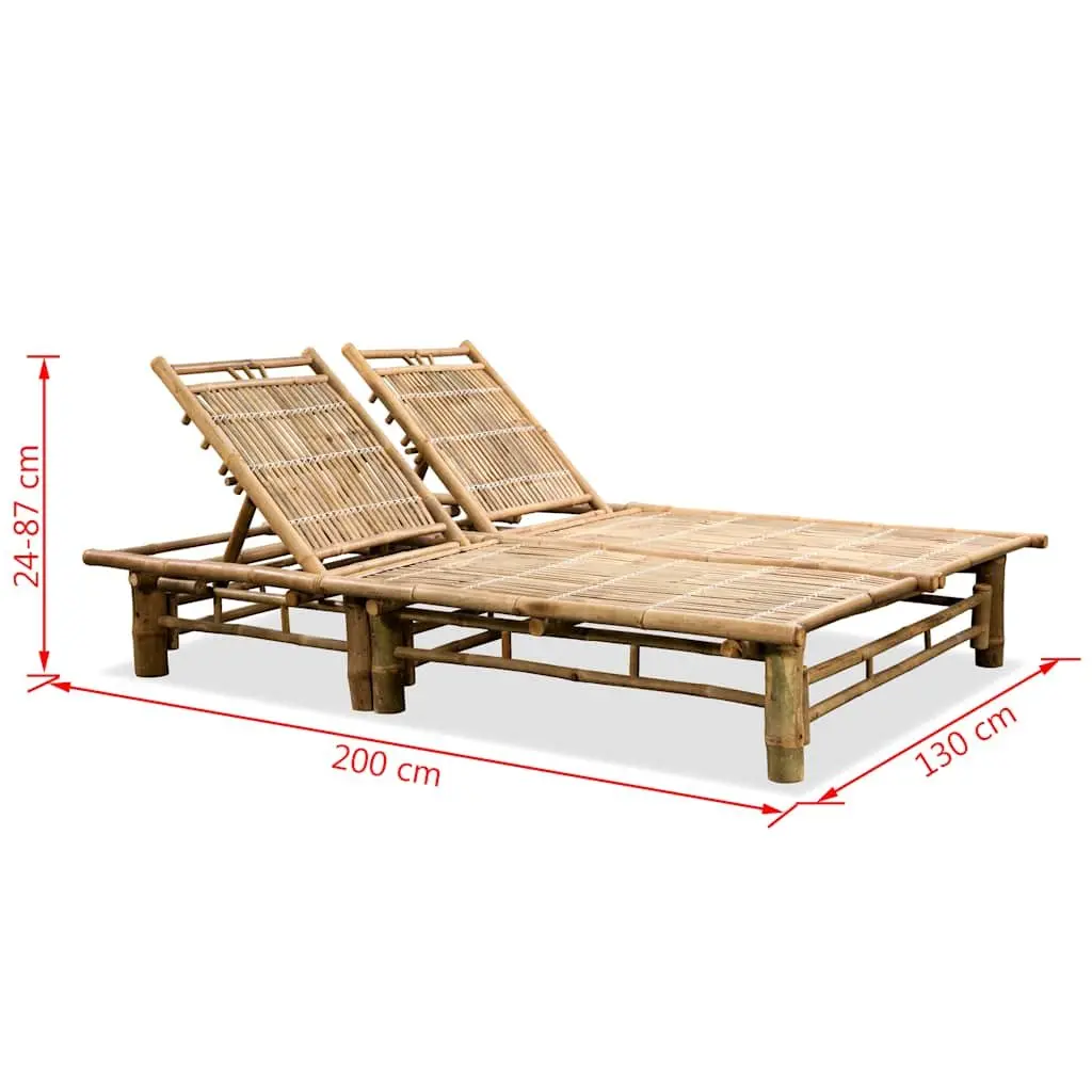 Bamboo Sun Lounger Outdoor Furniture for Garden Adjustable Backrest Seating for 2 Persons
