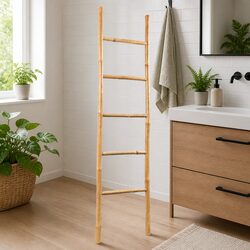 Bamboo Towel Ladder: 150cm, 5 Rungs, Natural Brown