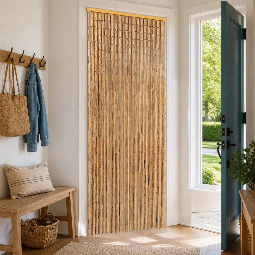 Bamboo Door Curtain Insect Screen Brown 56x185 cm Entrance Privacy Heat