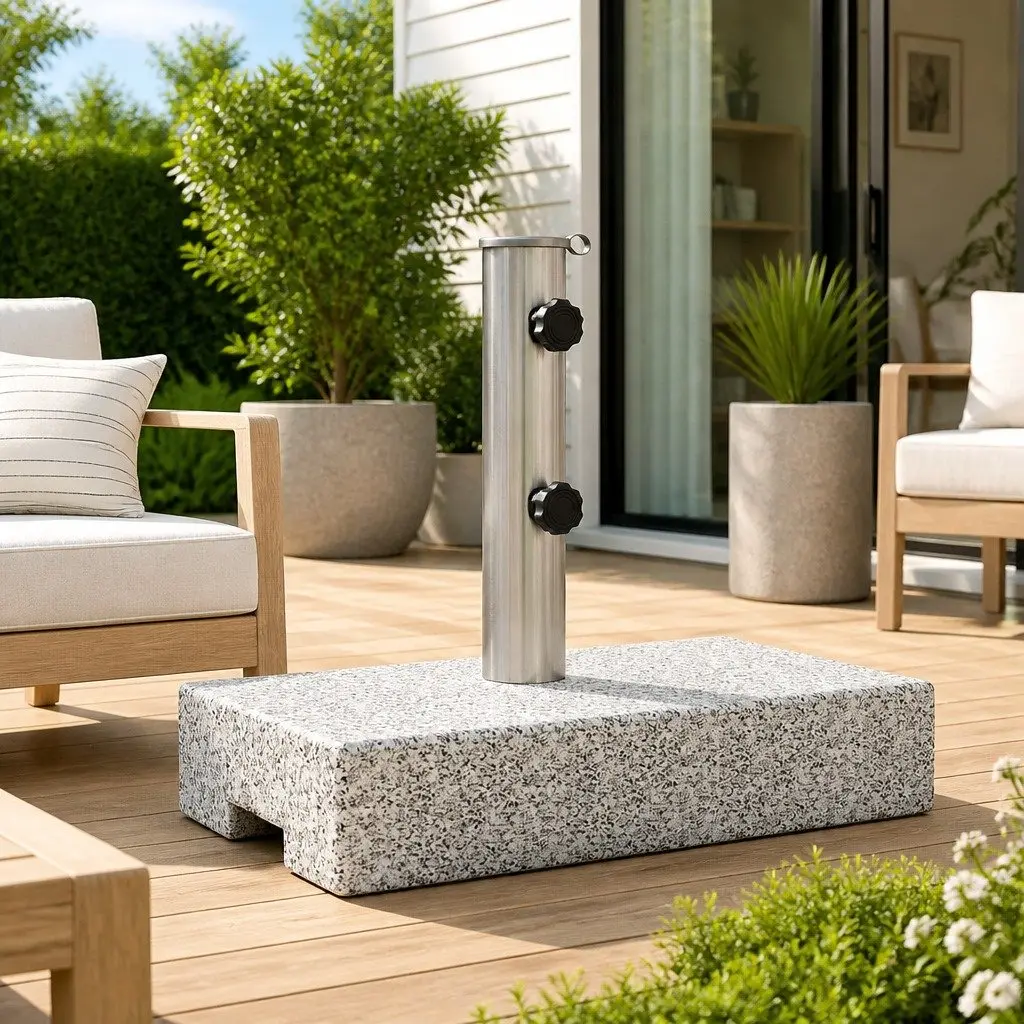 Rectangular Granite Parasol Base 25kg Outdoor Umbrella Stand Grey Heavy Duty