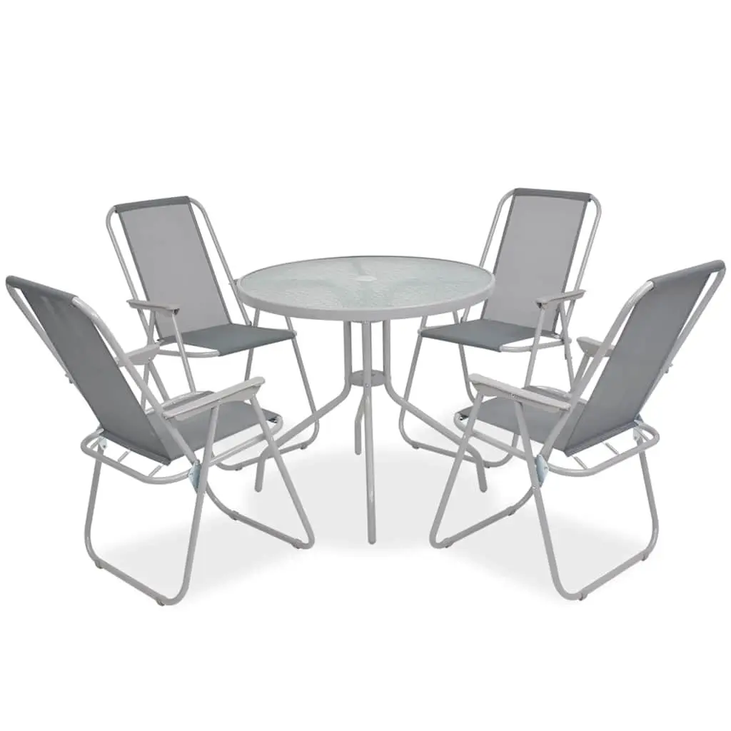 6 Piece Outdoor Dining Set with Chairs Table and Umbrella Grey Garden Furniture