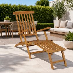 Wooden Deck Chair Specs: Reclining Backrest & Detachable Footrest