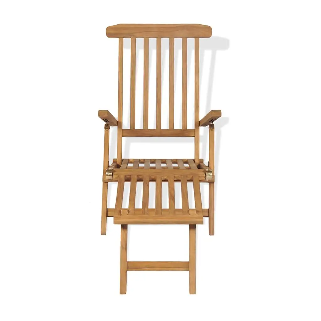 Wooden Deck Chair with Footrest Reclining Backrest Garden Patio Sun Lounger