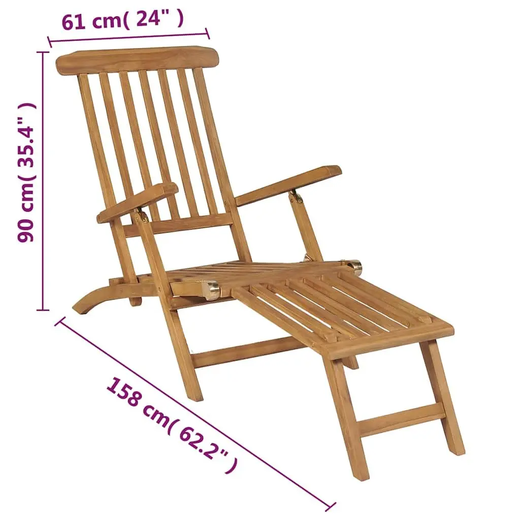 Wooden Deck Chair with Footrest Reclining Backrest Garden Patio Sun Lounger