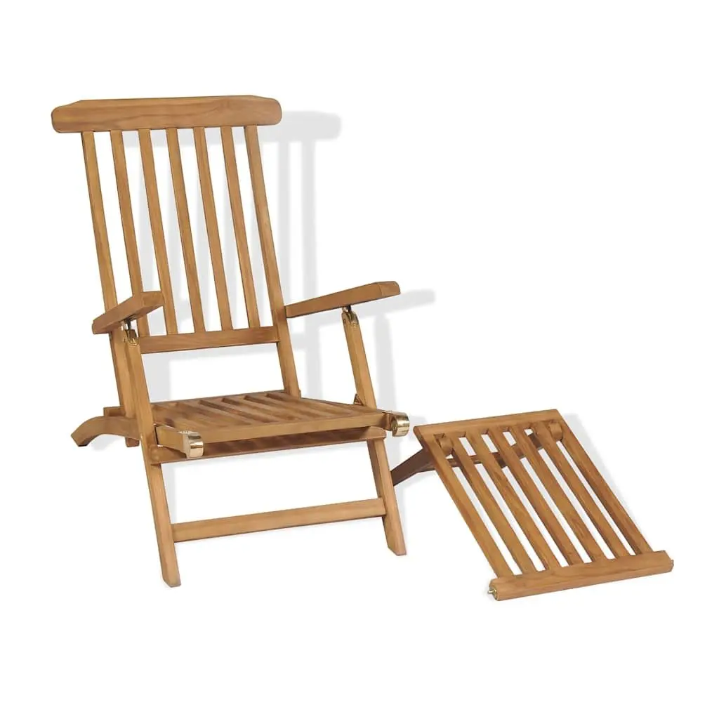 Wooden Deck Chair with Footrest Reclining Backrest Garden Patio Sun Lounger