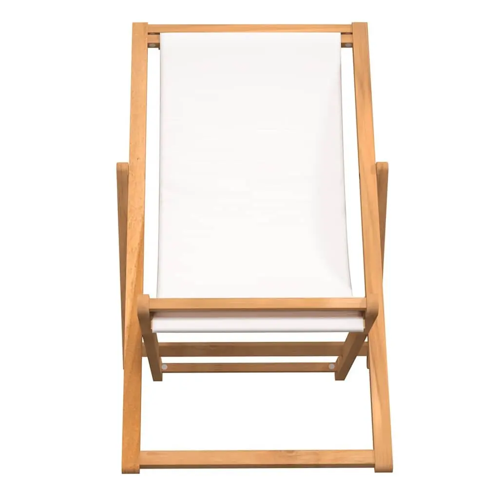 Deck Chair Outdoor Garden Furniture Cream Adjustable Backrest Folding