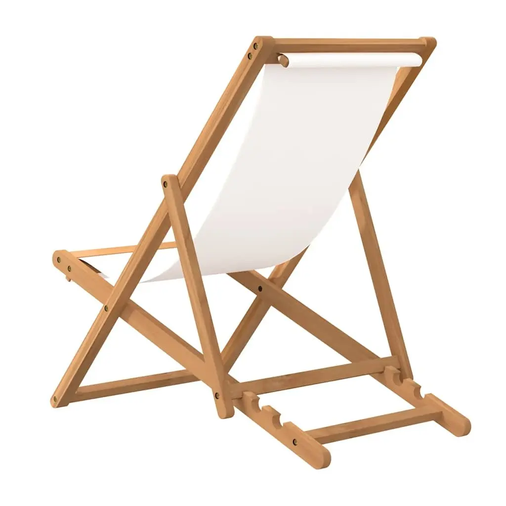 Deck Chair Outdoor Garden Furniture Cream Adjustable Backrest Folding
