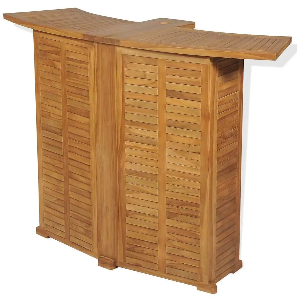 Folding Bar Table Outdoor Garden Teak Wood with Parasol Hole and Bottle Holder