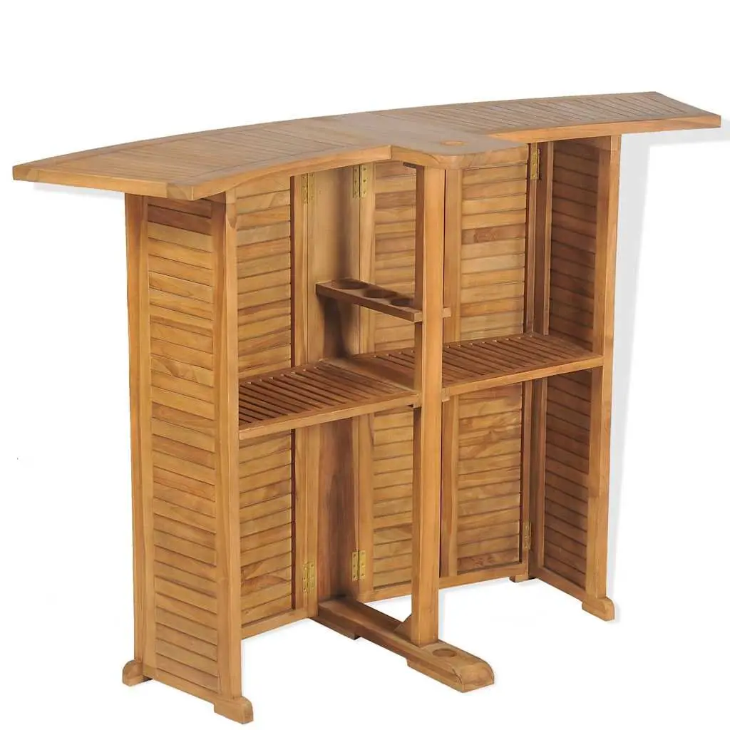 Folding Bar Table Outdoor Garden Teak Wood with Parasol Hole and Bottle Holder