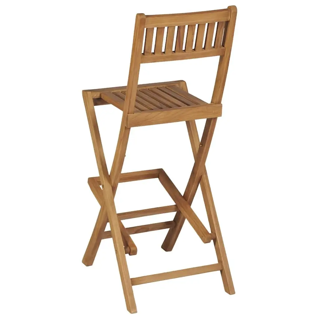 Folding Outdoor Bar Stools Set of 2 Garden Seating Brown Teak Wood