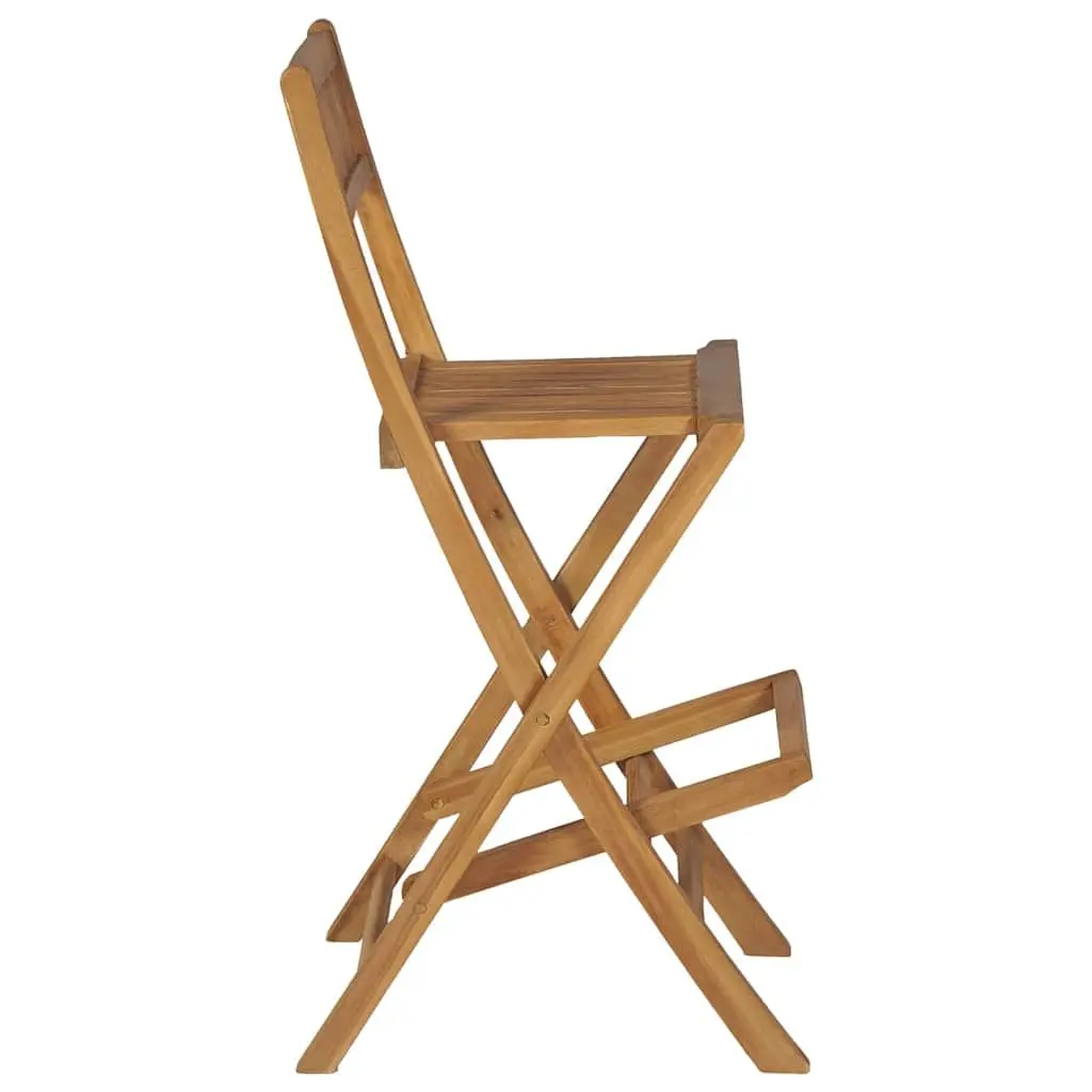 Folding Outdoor Bar Stools Set of 2 Garden Seating Brown Teak Wood