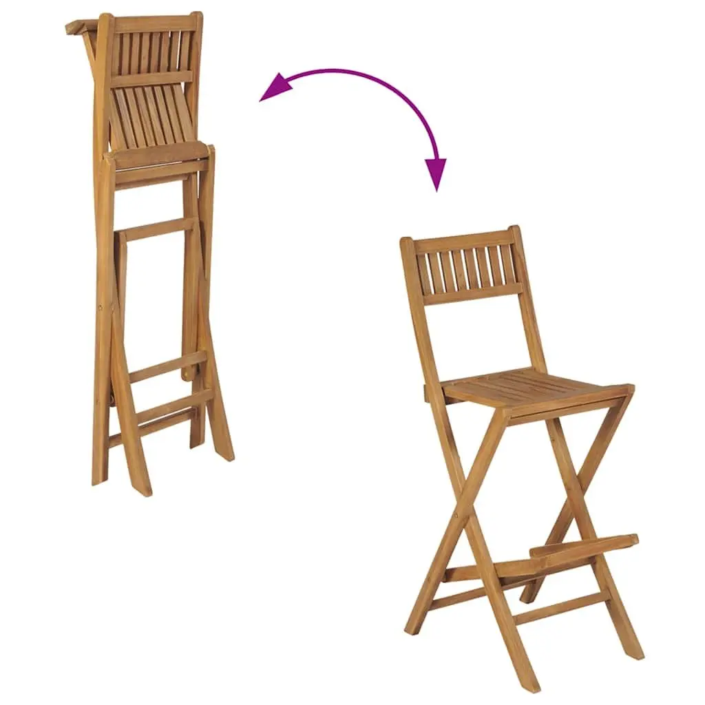 Folding Outdoor Bar Stools Set of 2 Garden Seating Brown Teak Wood
