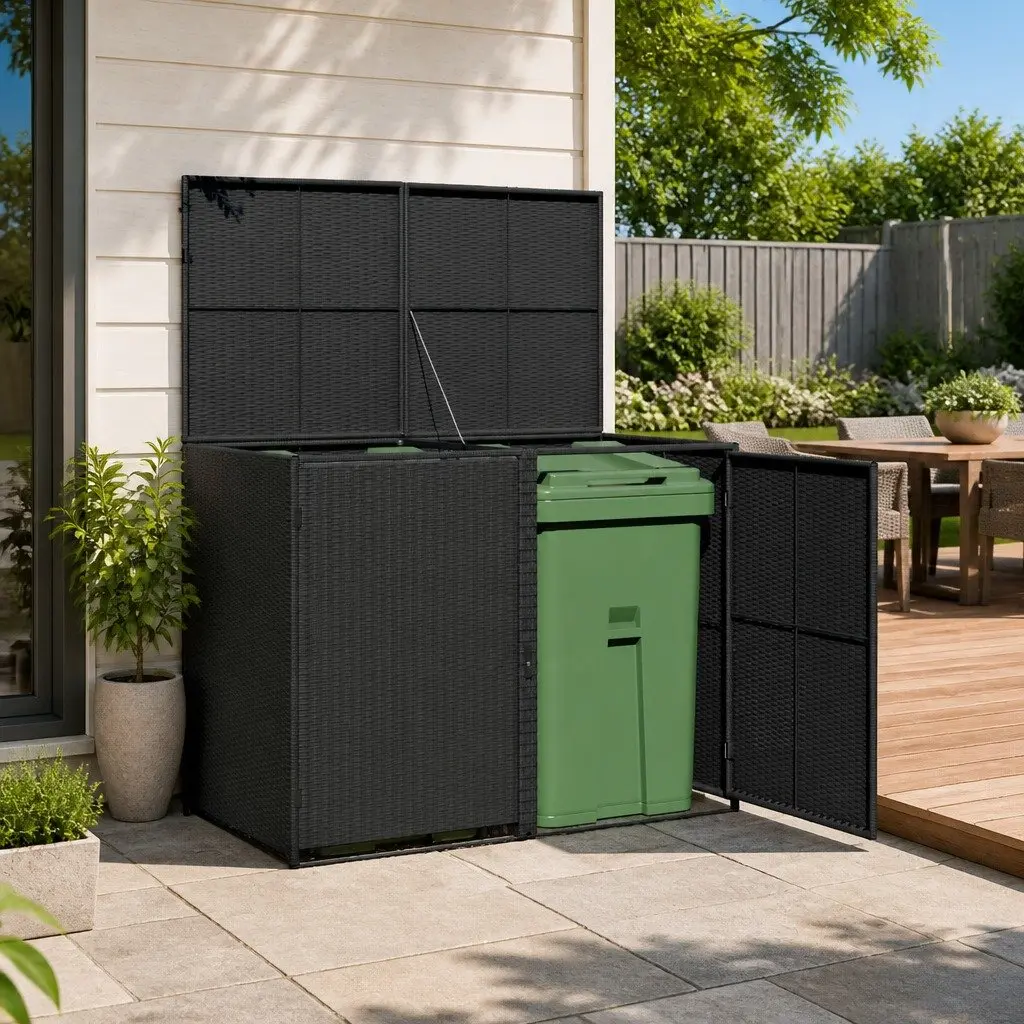 Double Wheelie Bin Shed Storage Box Outdoor Garden Black 148x80x111cm