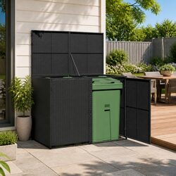 Double Wheelie Bin Shed: 148x80x111cm Black Rattan