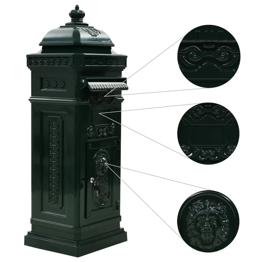 Pillar Letterbox Vintage Style Antique Garden Mailbox Post Box Green Outdoor