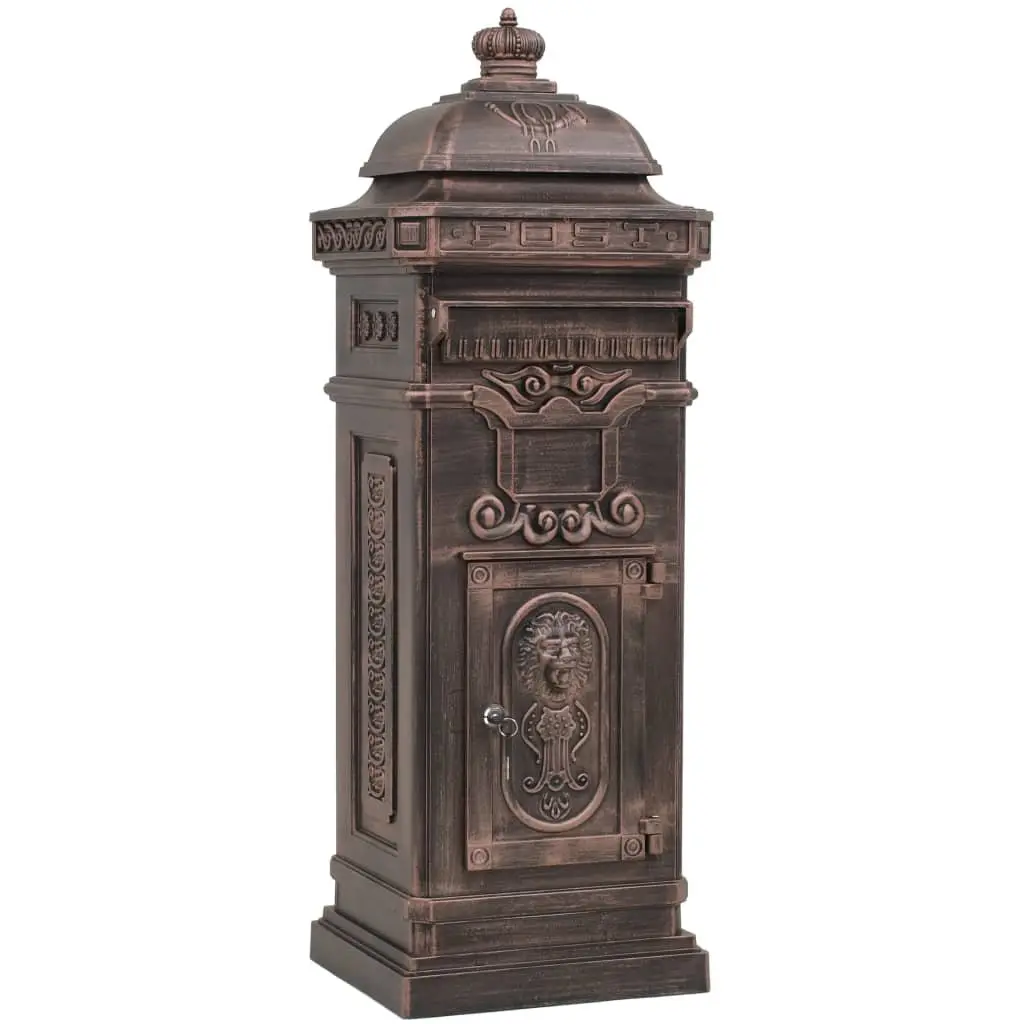 Pillar Letterbox Vintage Style Antique Garden Mailbox Rustproof Brown Outdoor