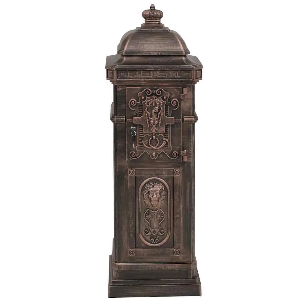Pillar Letterbox Vintage Style Antique Garden Mailbox Rustproof Brown Outdoor