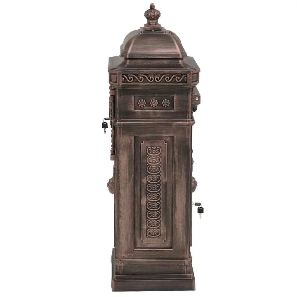 Pillar Letterbox Vintage Style Antique Garden Mailbox Rustproof Brown Outdoor