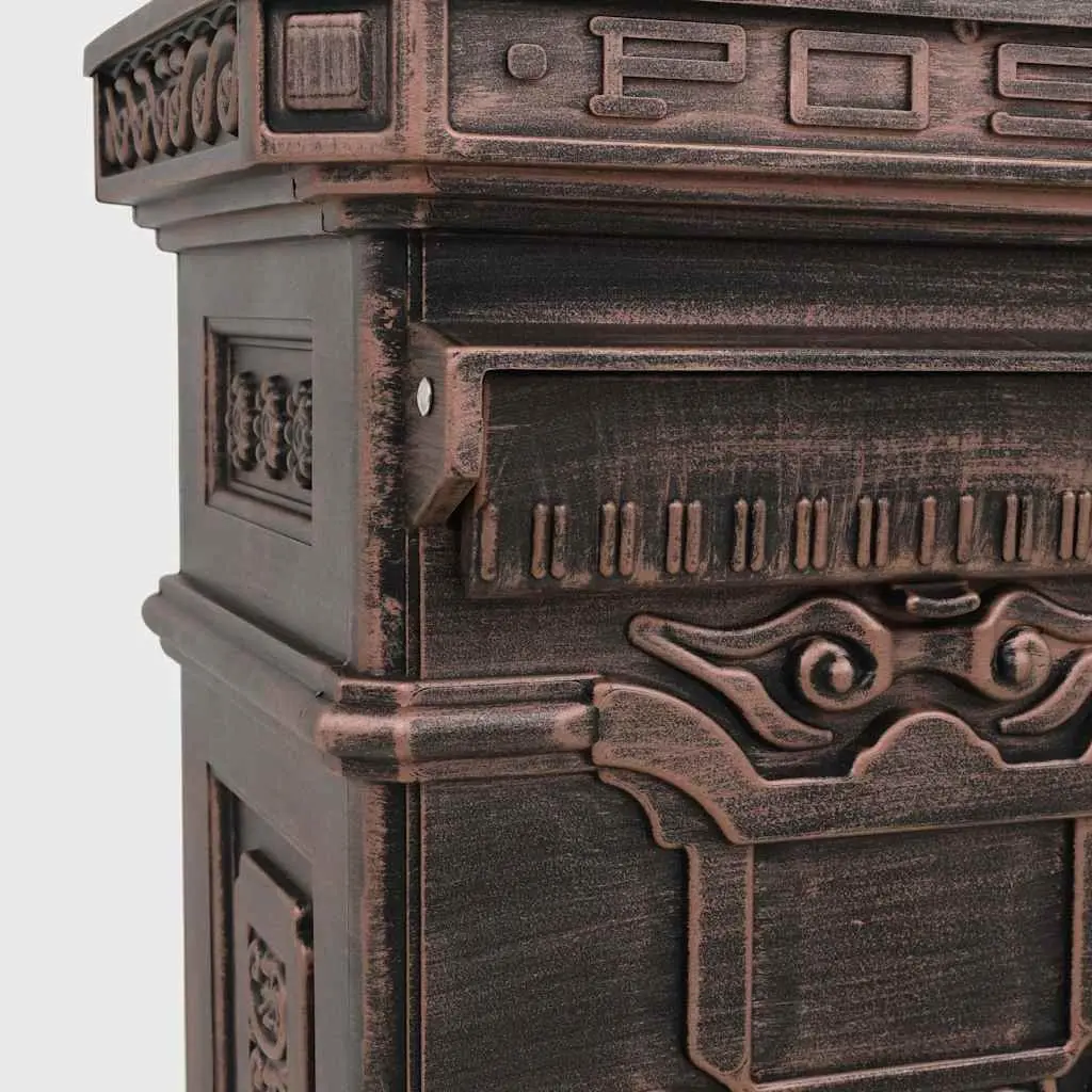 Pillar Letterbox Vintage Style Antique Garden Mailbox Rustproof Brown Outdoor