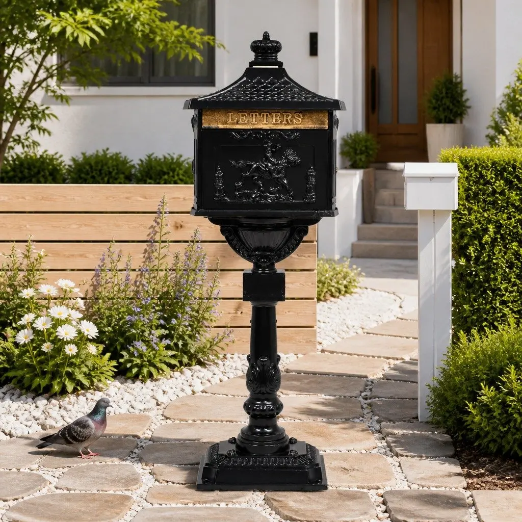 Pedestal Letterbox Vintage Style Garden Mail Post Box Green Outdoor