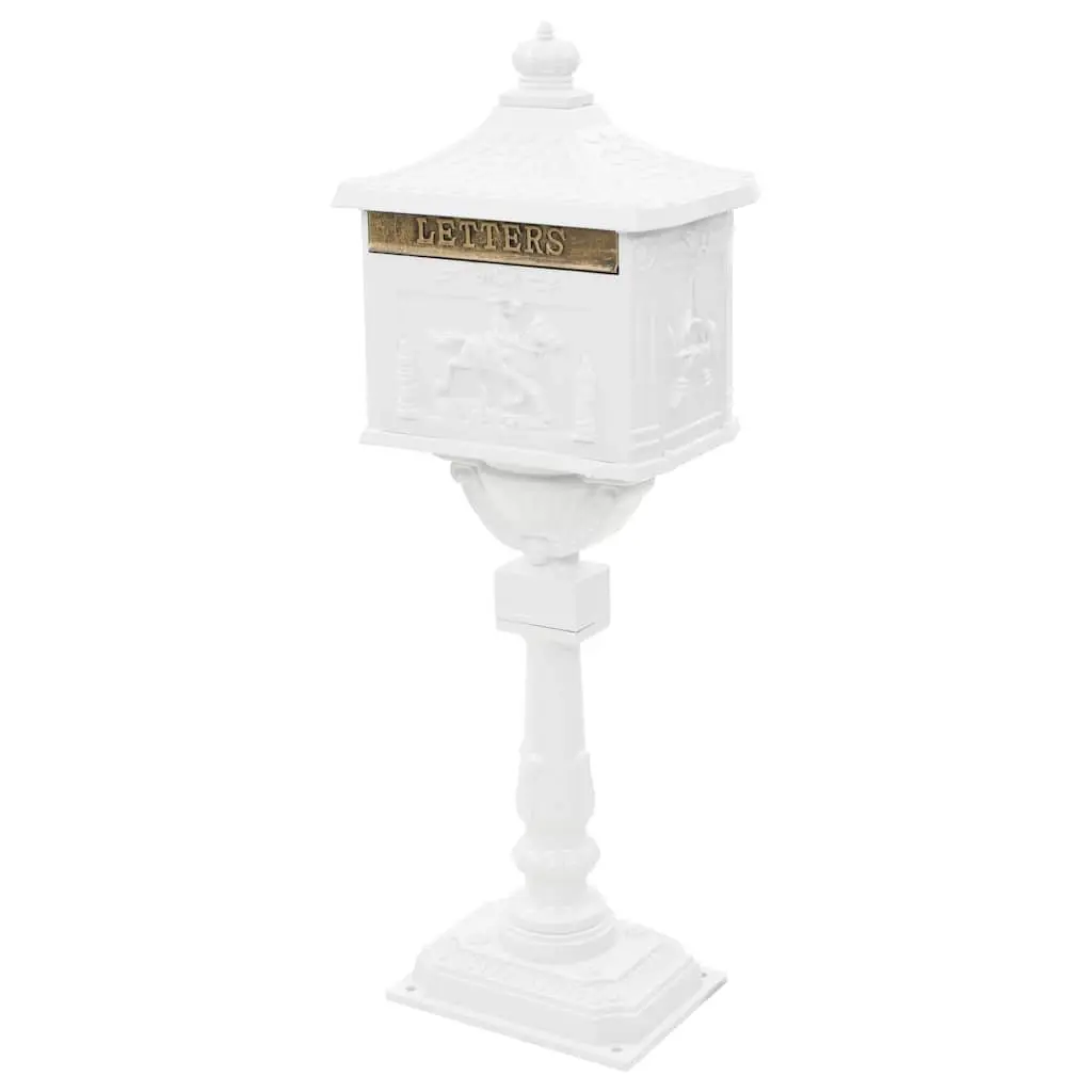 Pedestal Letterbox Outdoor Vintage Style White Cast Aluminium