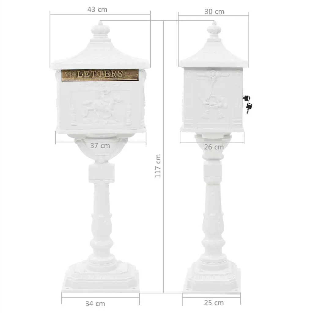 Pedestal Letterbox Outdoor Vintage Style White Cast Aluminium
