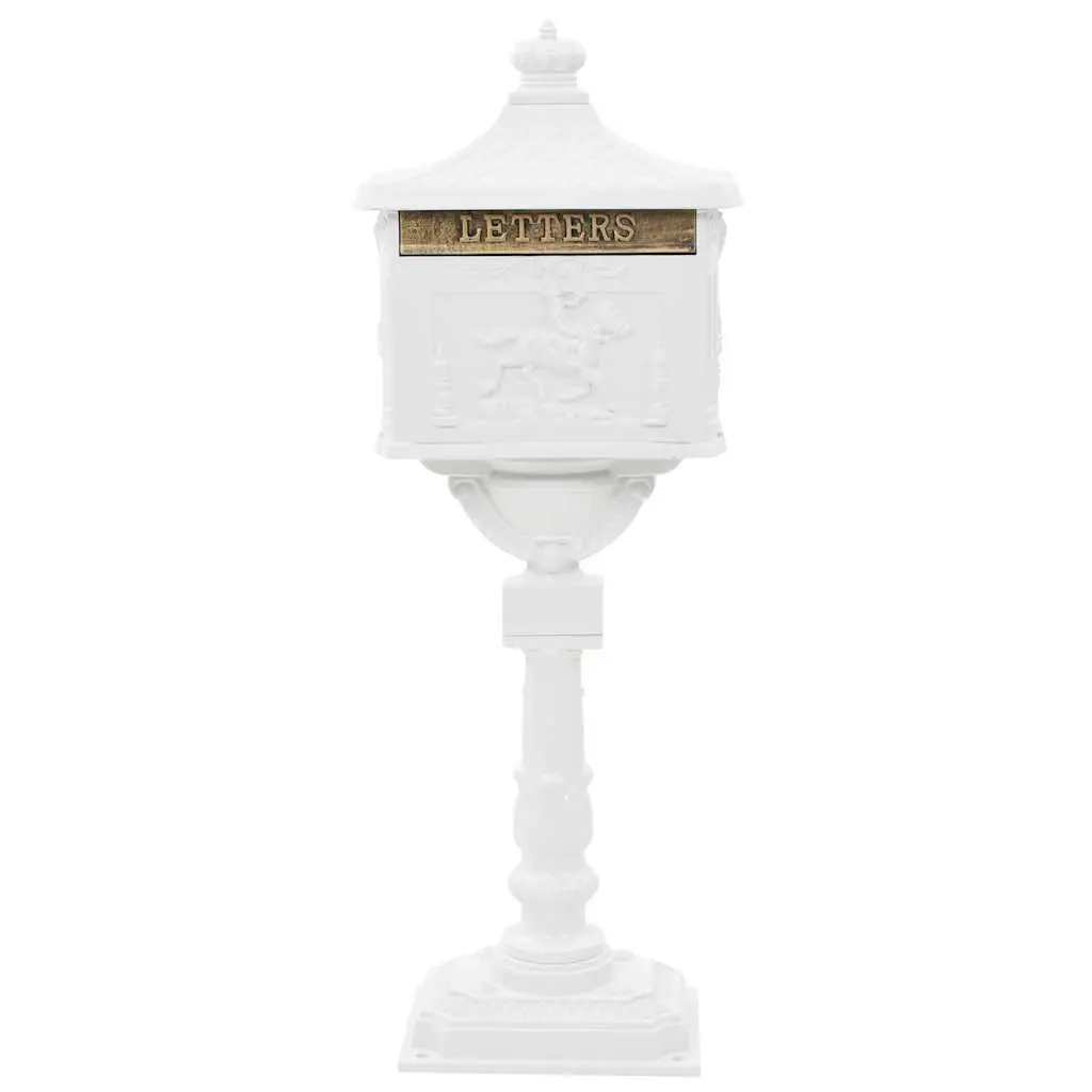 Pedestal Letterbox Outdoor Vintage Style White Cast Aluminium