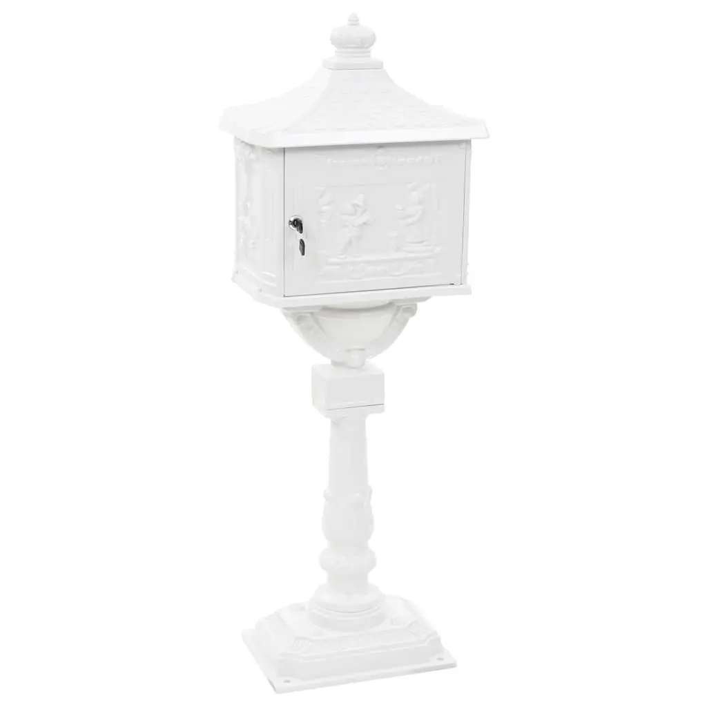 Pedestal Letterbox Outdoor Vintage Style White Cast Aluminium