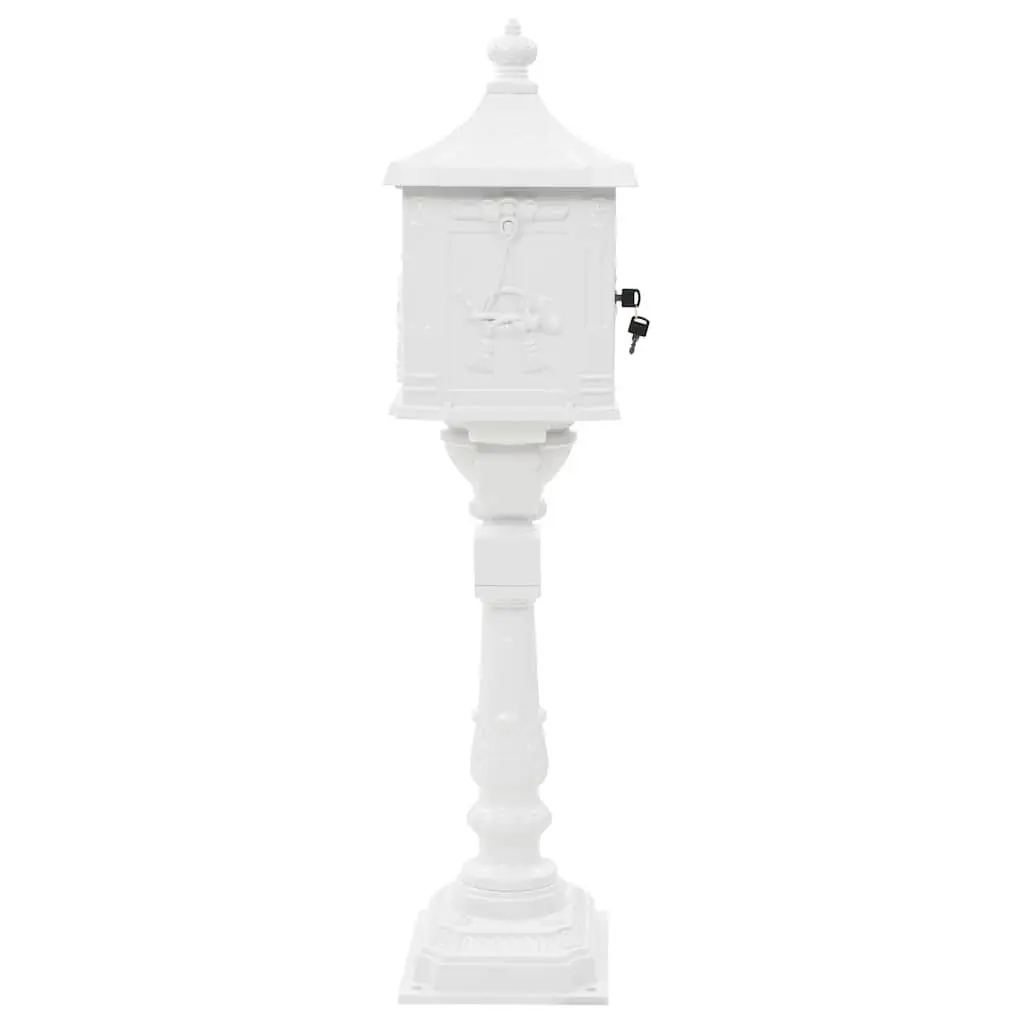 Pedestal Letterbox Outdoor Vintage Style White Cast Aluminium