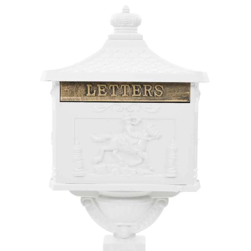 Pedestal Letterbox Outdoor Vintage Style White Cast Aluminium