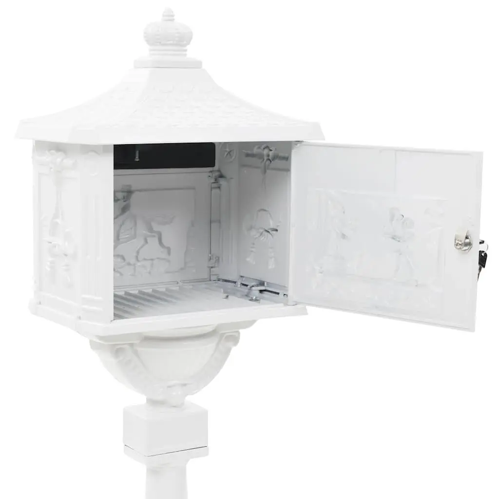 Pedestal Letterbox Outdoor Vintage Style White Cast Aluminium