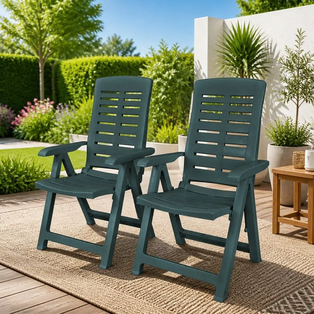 Reclining Garden Chairs for Outdoor Patio 2 pcs Lightweight Portable Folding