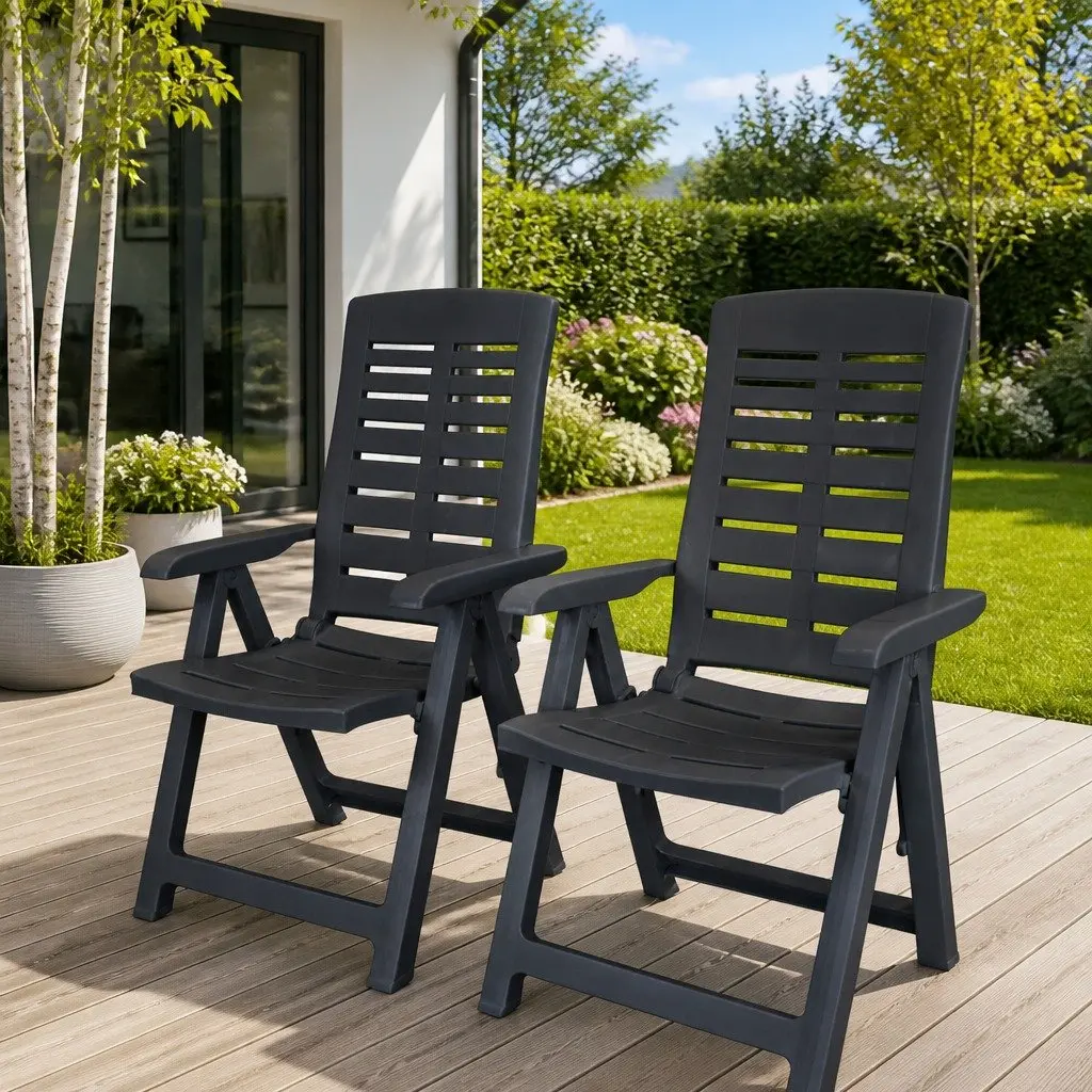 Reclining Garden Chairs for Outdoor Use 2 pcs Lightweight Folding Plastic