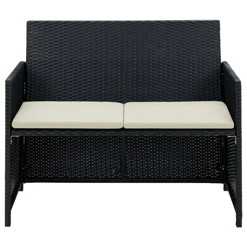 Black Rattan 2-Seater Sofa for Outdoor Garden and Patio with Removable Cushions