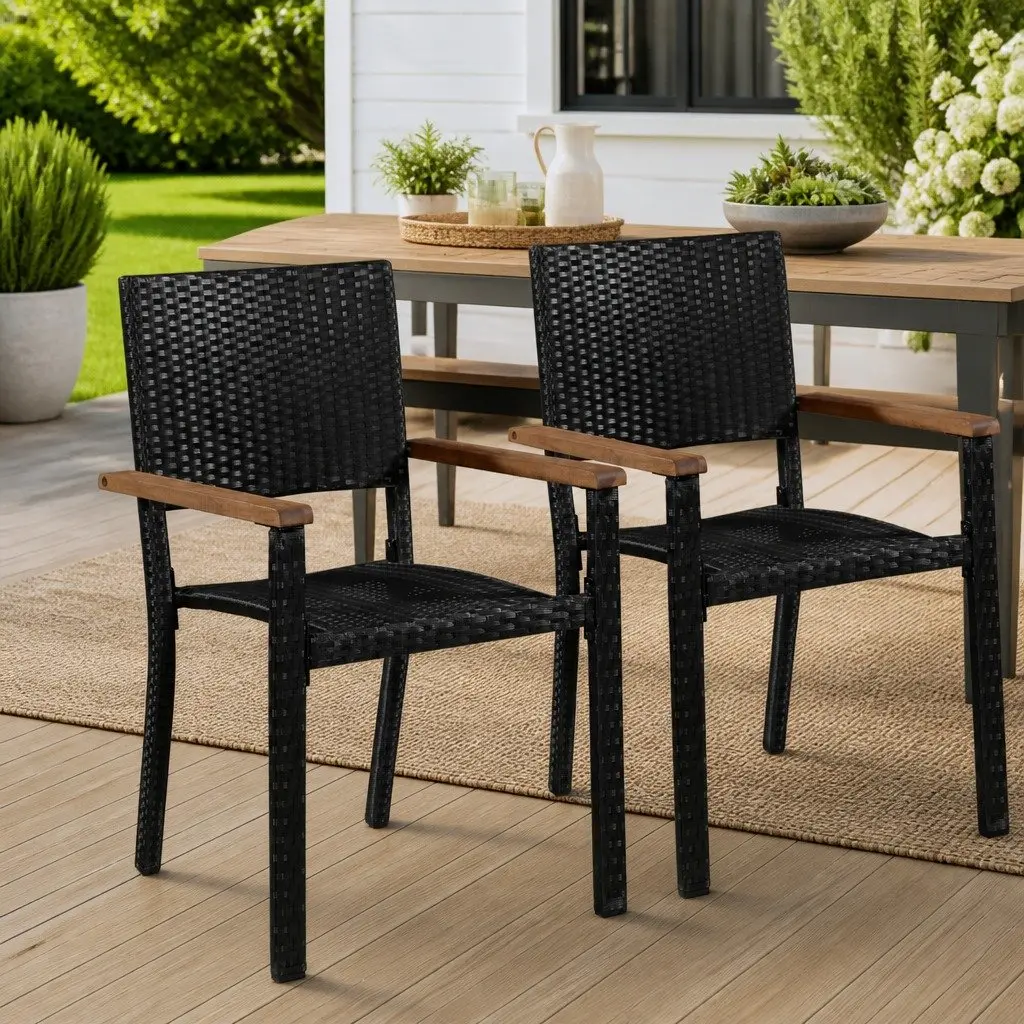 Outdoor Chairs for Garden Patio Seating 2 Piece Black Poly Rattan