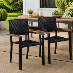 Outdoor Chairs 2 pcs Poly Rattan Black Garden Patio Dining Seating Armrest