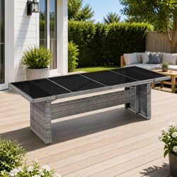 Outdoor Dining Table 240x90x74 cm Grey Poly Rattan Glass Patio Garden Furniture
