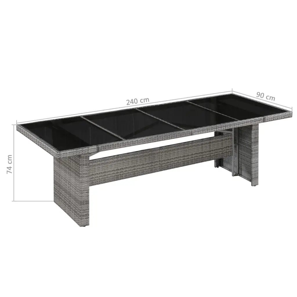 Outdoor Dining Table 240x90x74 cm Grey Poly Rattan Glass Patio Garden Furniture