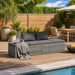 Grey Lounge Bed: Dimensions 195 x 60 cm, PE Rattan Material