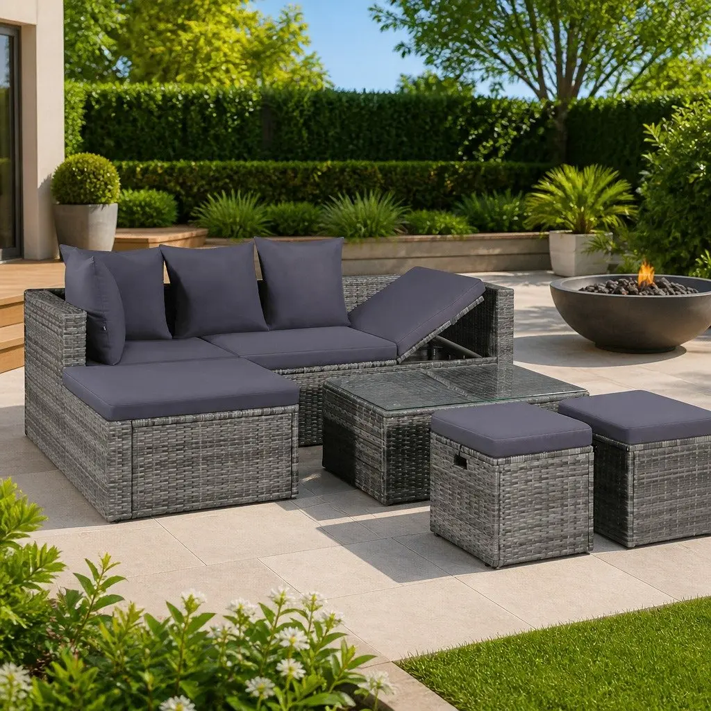 4 Piece Outdoor Garden Lounge Set for Patio Grey